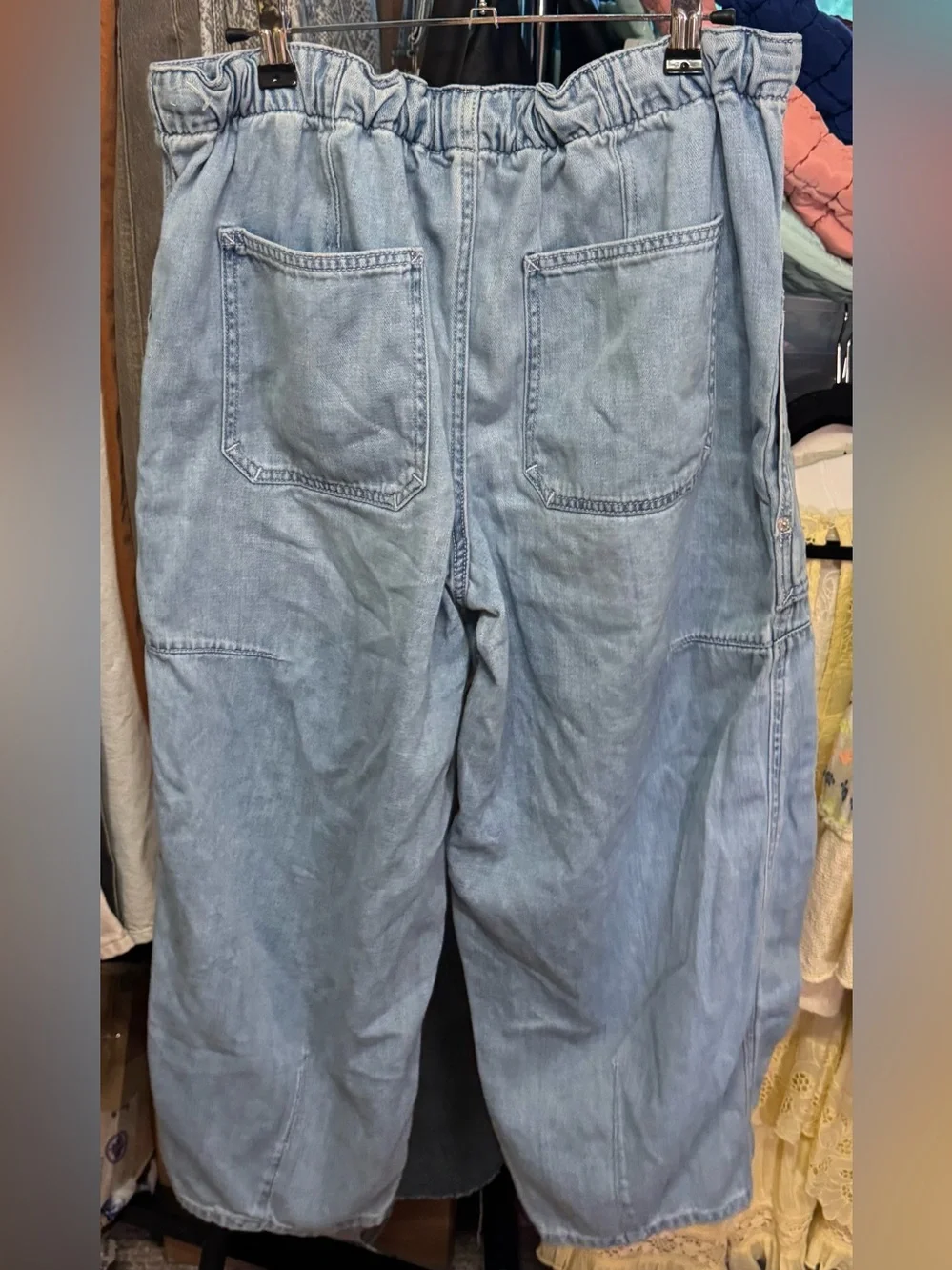 NWOT Free People We The Free Silverton Pull-On Barrel Jeans - blue - SMALL